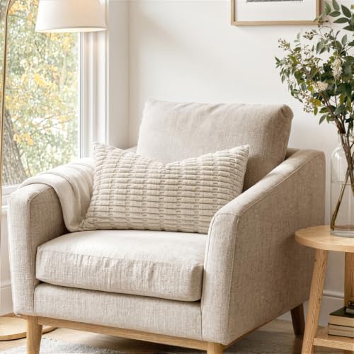 MIULEE Lumbar Corduroy Decorative Throw Pillow Covers 24x14 Cream White