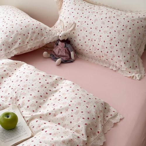 Cotton Bunny Duvet Cover King Size 3 Pcs,Ruffled Bedding 104"×90"