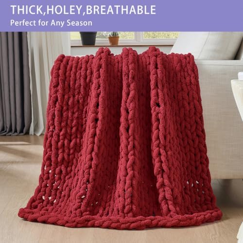 Bigacogo Chunky Knit Throw Blanket for Couch, 40x60 inches, Red