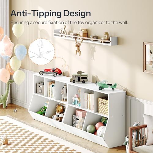 HOOBRO Kids Bookshelf - 39.4" L Toy Storage Cabinet, Bookcase Footboard, Cubby Shelf, Fit for Children's Room, Playroom, Hallway, Kindergarten, White WT132CW01