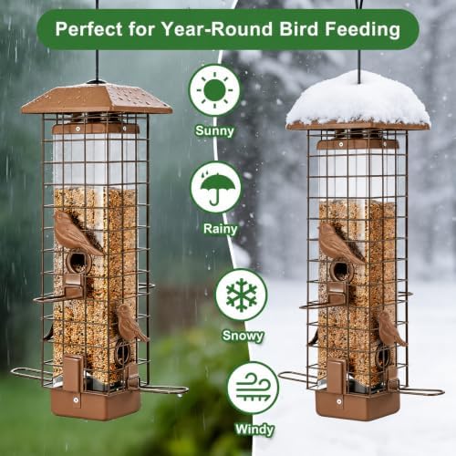 Gbekery Metal Squirrel Proof Bird Feeders for Outdoors Hanging, Brown