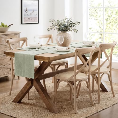 ZeeMart Linen Checked Farmhouse Table Runner, 13x90 Inches Seeding Green