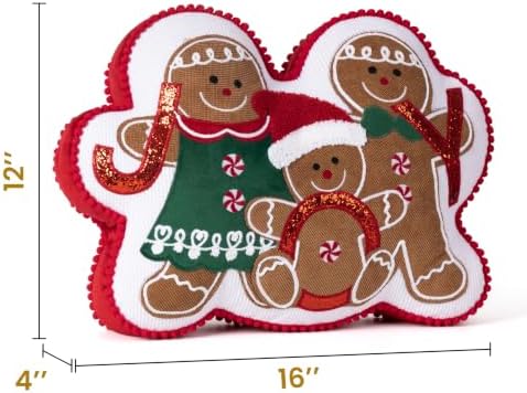 AELS Gingerbread Joy Family Throw Pillow, 16" Gingerbread Man Pillow, Christmas Gingerbread Man Decorative Plush Pillow for Holiday Decor, Living Room Bedroom Sofa Decoration