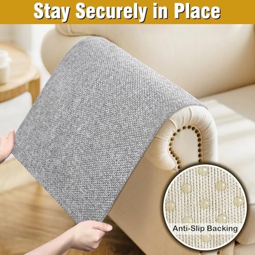 Couch Arm Covers, Sofa Arm Covers, Waterproof Armrest Cover for Sofa, Armchair, Loveseat, Non-Slip Recliner Arm Cover, Headrest Cover, Arm Chair Covers Set of 2 (Light Gray, 26"×26")