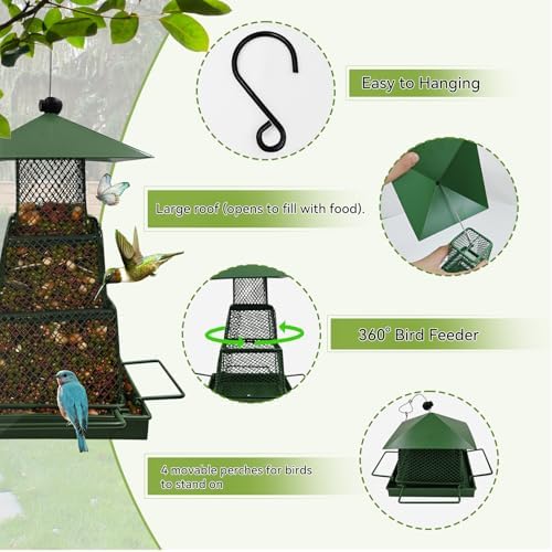 Metal Hanging Bird Feeder with 360° Mesh and 4 Perches