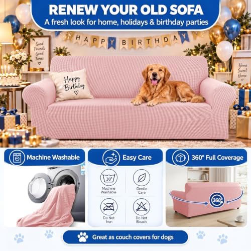 KEKUOU Stretch Oversized Couch Covers for Sofa Slipcover,Dusty Pink