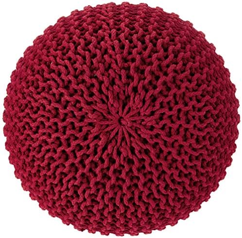 · REDEARTH · Round Pouf Ottoman - Hand Knitted Boho Poof Footrest - Red