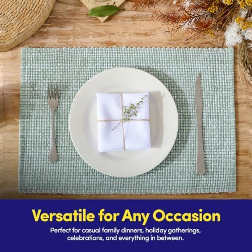 Sweet Home Collection 100% Cotton Placemats for Dining Room Rectangle Two Tone Woven Fabric 13" x 19" Soft Durable Table Mat Set, Set of 4, Pale Green