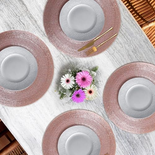ALPHA Living HOME Beaded Placemats 13 Inch Pink Round Glass Table Mats