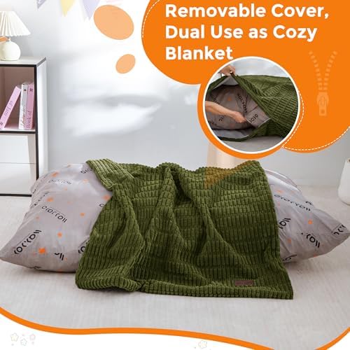 MAXYOYO Kids Bean Bag Chair, 3 in 1 Convertible Bean Bag Sofa with Removable Cover for Children, Soft Floor Lounger with Supportive Shredded Foam Filling, Floor Cushion Chair for Living Room, Playroom