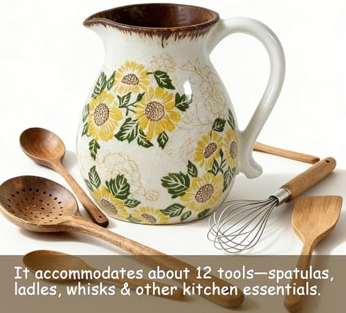 6.1" Sunflower Ceramic Vintage Farmhouse Utensil Holder for Kitchen Counter