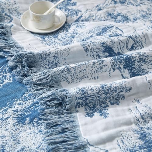 Bailix Boho Throw Blanket, 100% Cotton, Woven Landscape Pattern, 50"x60"
