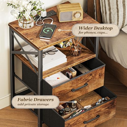 Huuger Night Stand with Charger Station, USB-C Port, End Table