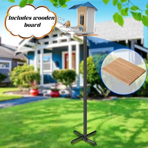 Ottsuls Bird Feeder Pole, 76 Inch Heavy Duty Bird House Pole Kit for Outdoors, with Wooden Board, 5-Prong Base Feeding Station for Wild Birds Watching, Adjustable Feeder Stand (House Not Included)