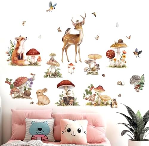 Animals Wall Decals for Nursery: Woodland Mushroom Wall Stickers