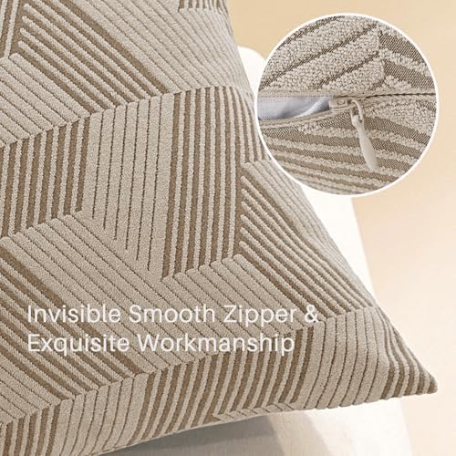 JIVINER Decorative Geometrical Throw Pillow Covers 18 x 18 Inch, Set of 2 Soft Modern Pattern Pillow Covers for Sofa, Couch, Living Room, Khaki