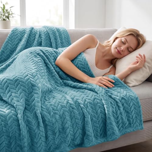 Exclusivo Mezcla Fleece Throw Blanket for Couch Sofa, 50”x70”, Slate Blue