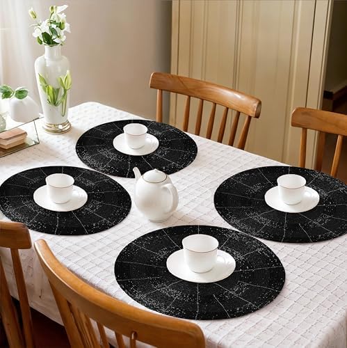 Decorative Beaded Placemats Set of 4 - Handmade Round Table Mats with Shiny Glass Beads & Polyester Backing - Elegant Dining Decor for Special Events & Daily Use (Black) - CLEENTABLE