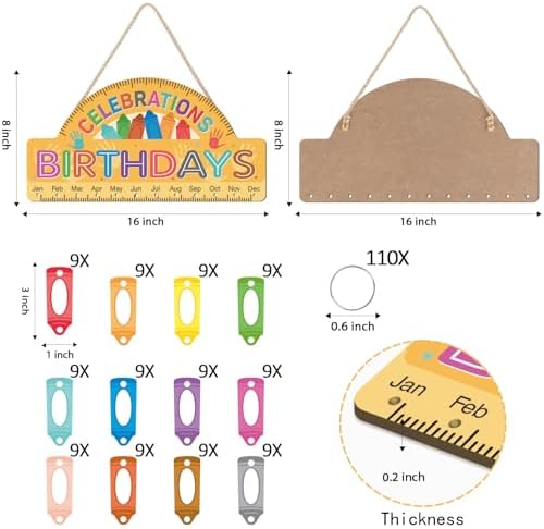 LHIUEM Crayon Birthday Bulletin Board Decorations Celebrate Birthday Chart Wood Flip Calendar(8”X16”) Happy Birthday Calendar Wall Hanging Classroom Pastel With 108pcs Pencils Names Tags for Primary