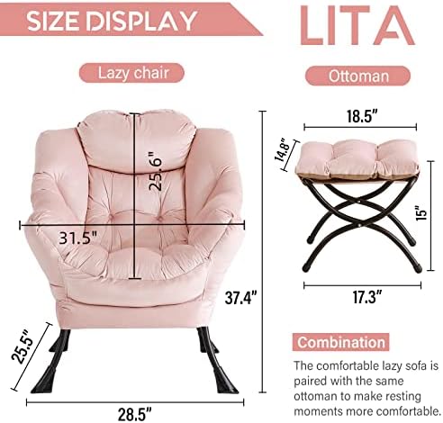 LITA Lazy Chair with Ottoman, Comfy Accent Reading Chair