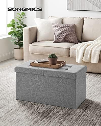 SONGMICS 30 Inches Storage Ottoman, Foldable Bench with Flipping Lid