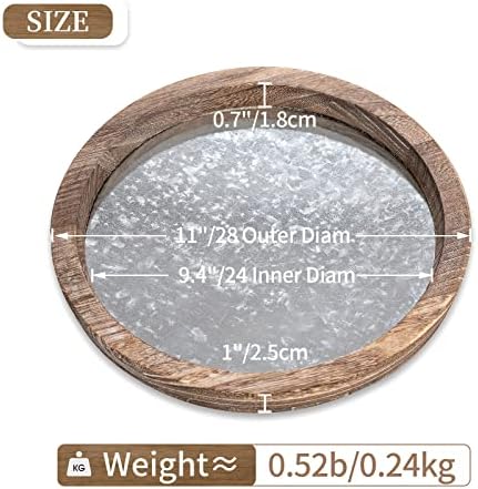 Hanobe Round Wood Decorative Tray: Rustic Wooden Tray for Coffee Table Farmhouse Centerpiece Mirror Candle Holder Vintage Mirrored Bar Plate Ottoman Topper for Home Decor Bathroom Kitchen