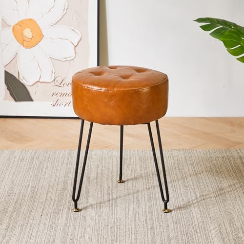IBUYKE Makeup Vanity Stool, Faux Leather Round Chair, Light Brown LG-31J