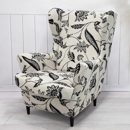 HAOYONG Wing Chair Slipcovers Printed Wingback Chair Covers 2 Pieces Wingback Armchair Slipcover Stretch Chair Slip Covers Washable Armchair Protector Cover for Living Room and Bedroom