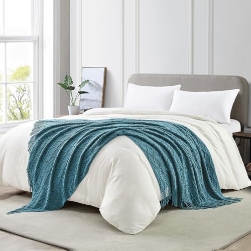 BOURINA Teal Throw Blanket 50 x70 Inch Jacquard Throw Knitted Blanket