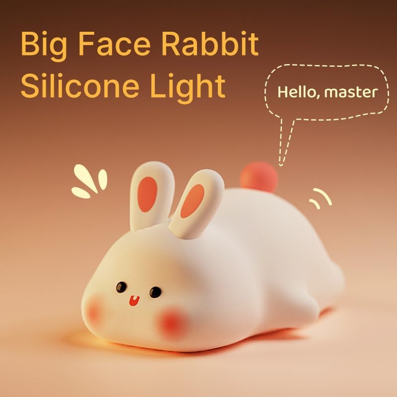 Squishy Bunny Night Light, Cute Easter Rabbit, Bunny Lamp, Led Big Face Rabbit Decor, Novelty Gifts, Dimmable Rechargeable Light up Bunnies, Nursery Room College Dorm Touch Nightlight