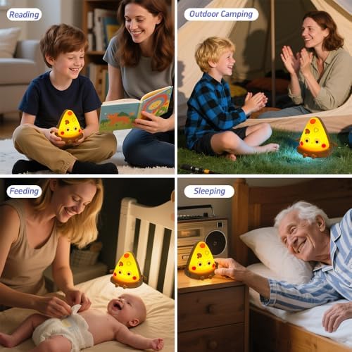 Pizza Night Light for Kids, Cute Silicone Pizze Night Lights, Baby Night Light for Breastfeeding, Squishy Rechargeable Night Lamp with 2 Dimmable, Wireless Touch Lamp for Nursery Decor for Girls Boys