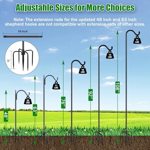 FEED GARDEN 76'' Bird Feeder Pole, Heavy Duty Shepherds Hooks for Outdoor with 7-Prong Base, Adjustable Shepherds Hook for Hummingbird Feeder, Lanterns, Plants, Wedding Decor (1 Pack)