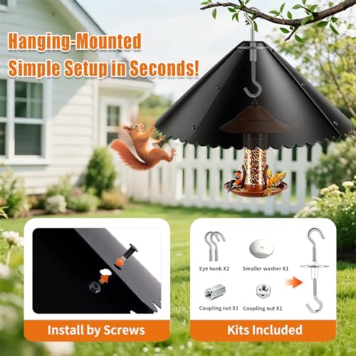 18" Hanging Metal Squirrel Baffle for Bird Feeder Pole, Bird House Guard