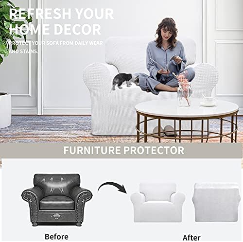 Easy-Going Stretch Oversized Chair Slipcover with Arm Washable Snow White