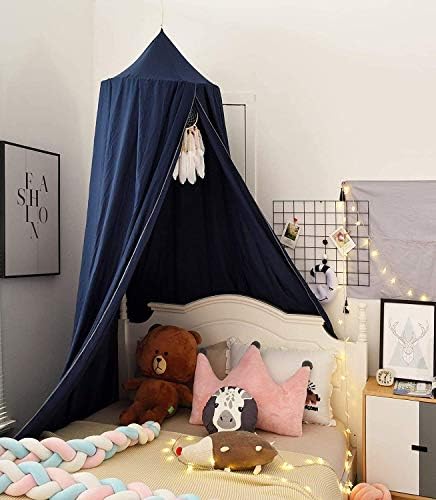 Bed Canopy, Round Dome Mosquito Net Indoor Outdoor Castle Hanging House Decoration Reading Nook Playing Home Decoration(Dark Blue)