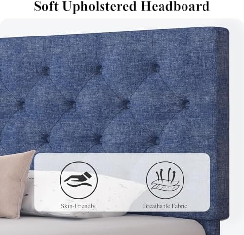 HOMBCK Full Bed Frame with Adjustable Headboard, Blue