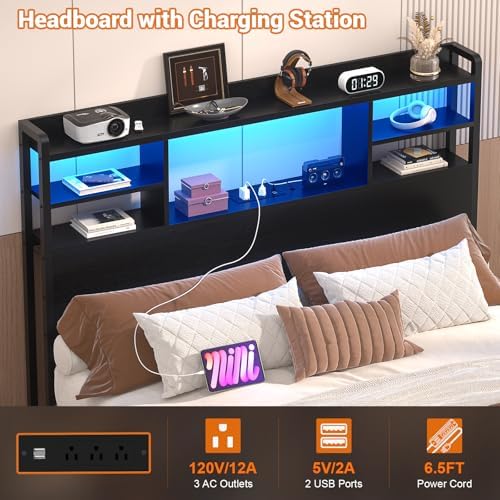 Aheaplus Headboard for Twin Size Bed with Storage and Outlets, Black