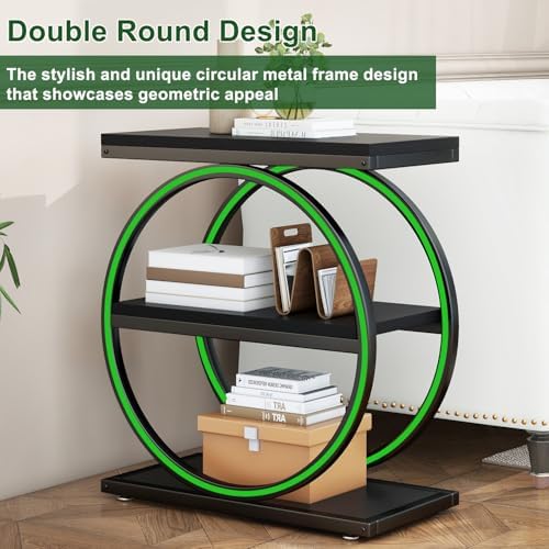 IBUYKE Narrow End Table with 3 Storage Shelves, Black UTMJ418B