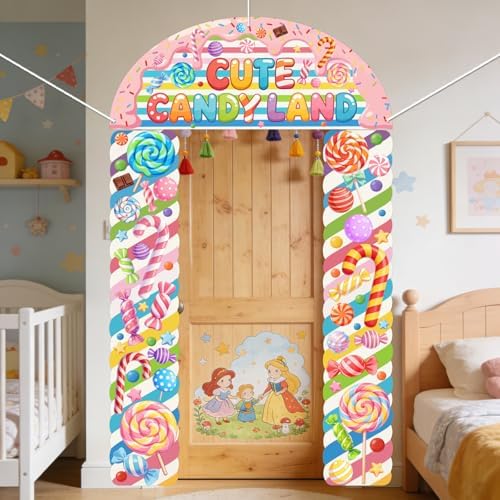 CUTHOLLOW 3Pcs Cute Candyland Decorations Porch Sign Banner