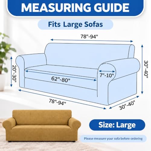 KEKUOU Stretch Couch Covers for Sofa, 3 Cushion Couch Slipcover,Golden