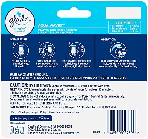 Glade PlugIns Air Freshener Refills, Aqua Waves, 5 Count