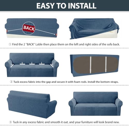 ZNSAYOTX 1 Piece Stretch Loveseat Cover (55"-71") New-Houndstooth Texture, Thick Sofa Covers for 2 Cushion Couch Universal Sofa Slip Cover with Elastic Bottom & Buckle, Soft Protector Dark Grey