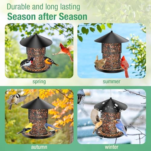 Bird Feeder for Outdoor, 3.6LB All Metal with Roof, Chew Proof