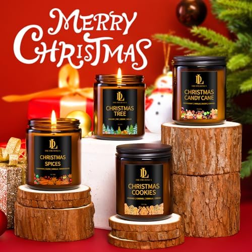 DL DREAMY DEWLA Christmas Candles Set for Home Scented, 4Pack 28oz, Soy Wax