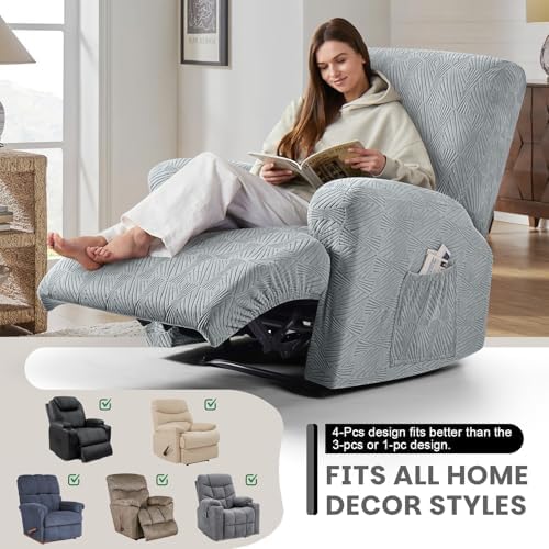 VANSOFY Oversized Recliner Chair Covers, 4-Pieces Slipcover, Light Gray
