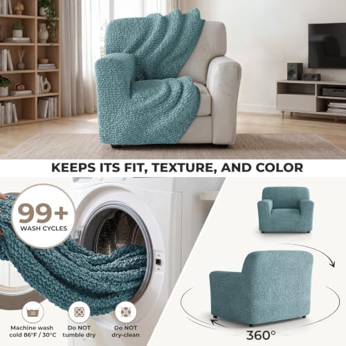 PAULATO Premium Stretch Couch Covers for Sofa - Sofa Chair Cover Washable, Dogs & Pets Friendly - Elastic Polyester Loveseat Slipcovers - Non-Slip Love Seat Couch Covers - Teal (21"-39" Wide)