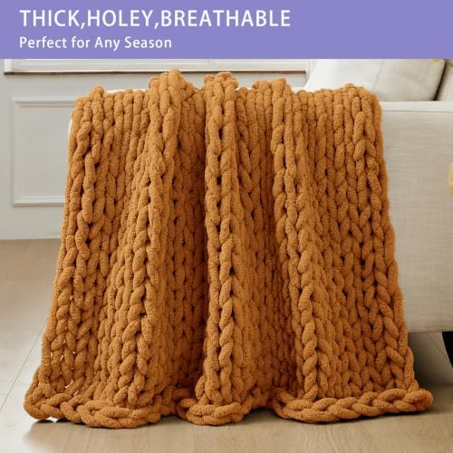 Bigacogo Chunky Knit Throw Blanket for Couch, 40x60 inches, Burnt Orange