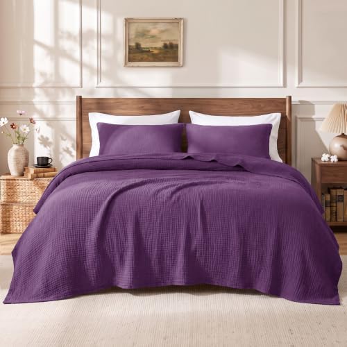 Love's cabin 100% Cotton Muslin Blanket Queen Size for Bed, Plum