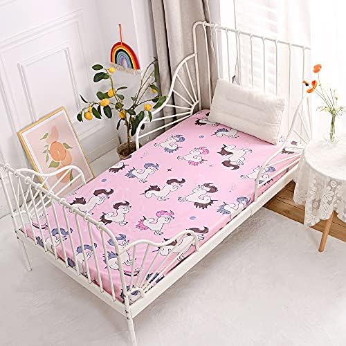 Bedding Fitted Sheet with Deep Pocket,Animals Printed Thicken Soft Fabric Bed Sheets (Pink(Unicorn), Twin)