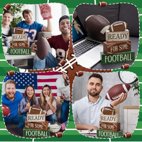 Yuntau 4 Pcs Fall Football Decorations for Home Farmhouse Tiered Tray Decor